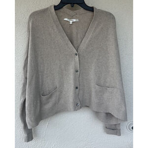 HACHE Taupe Button Front Cardigan Sweater Merino Wool Blend Italy Luxe Oversized